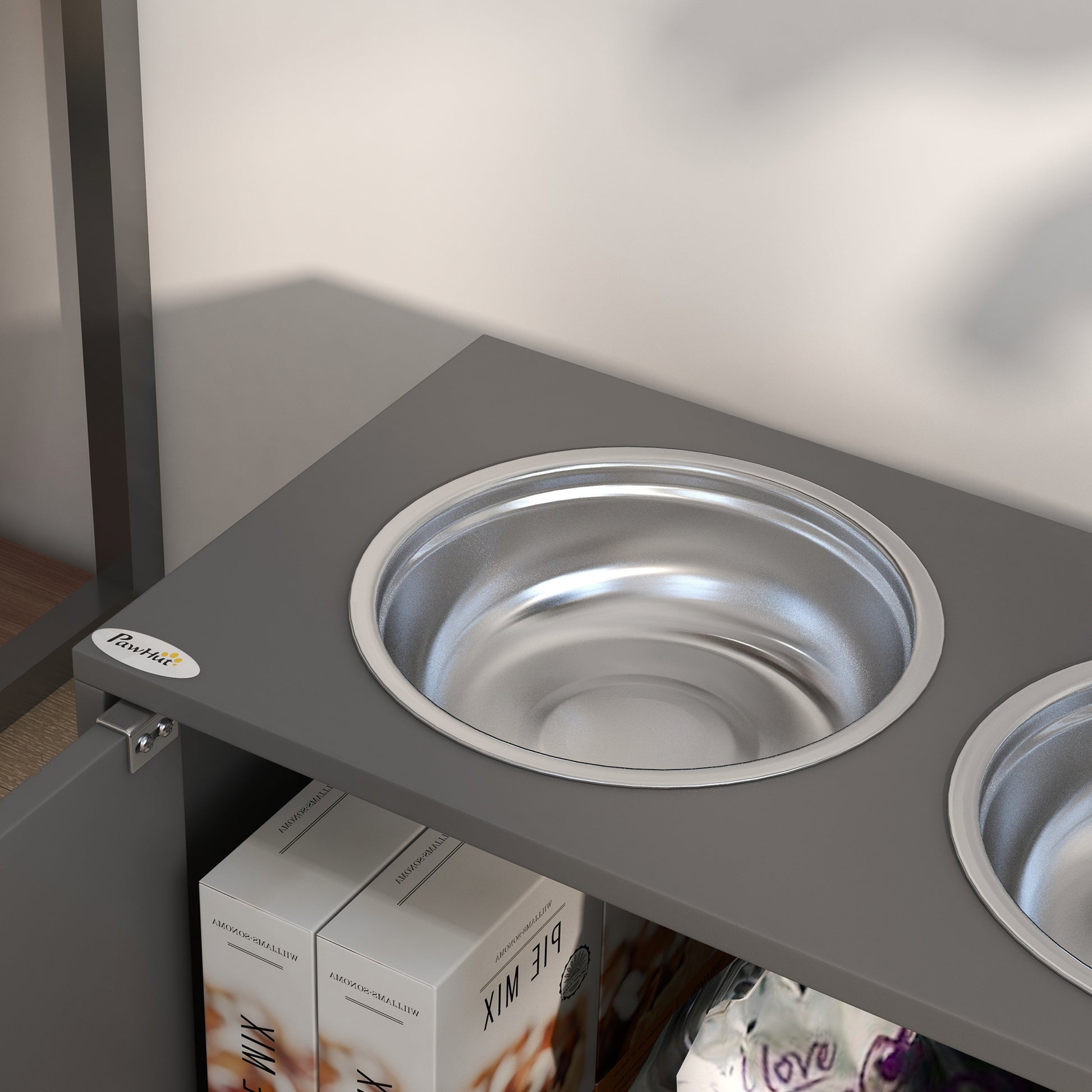 Large Gray Dog Bed with Storage Cabinet