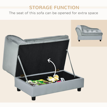 Small Gray Dog Bed with Storage - Modern Pet Sofa