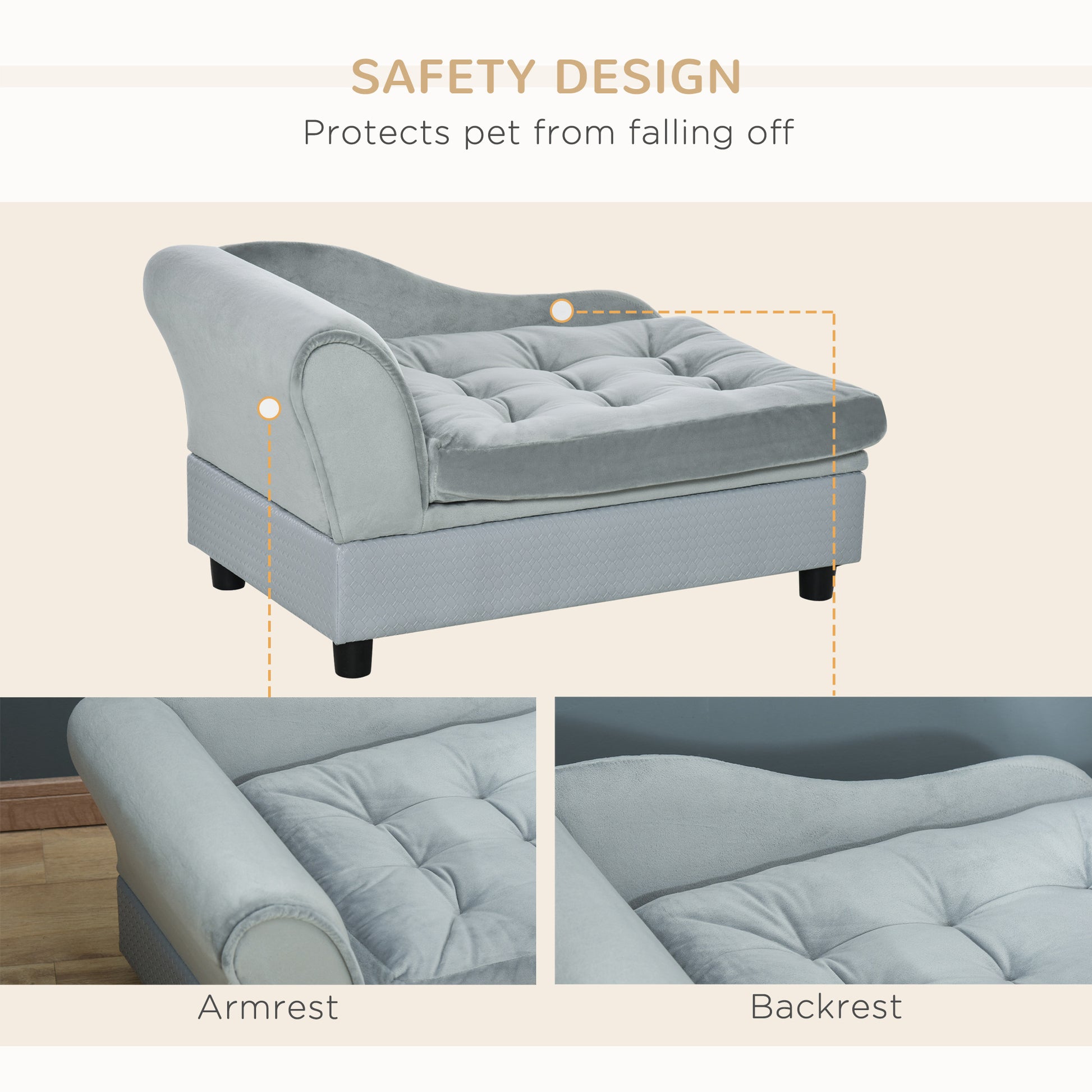 Small Gray Dog Bed with Storage - Modern Pet Sofa