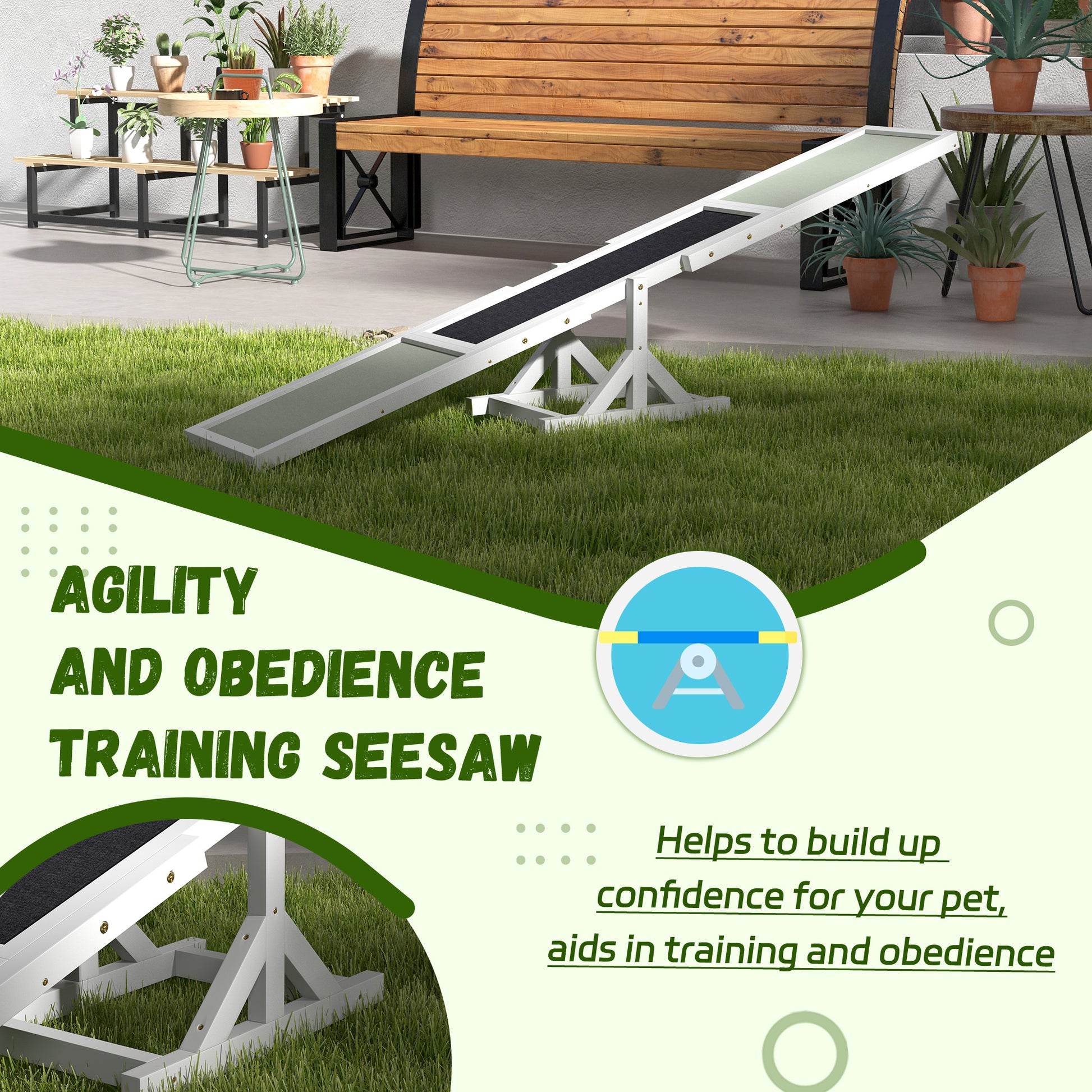 Wooden Dog Agility Seesaw - White - 71" L