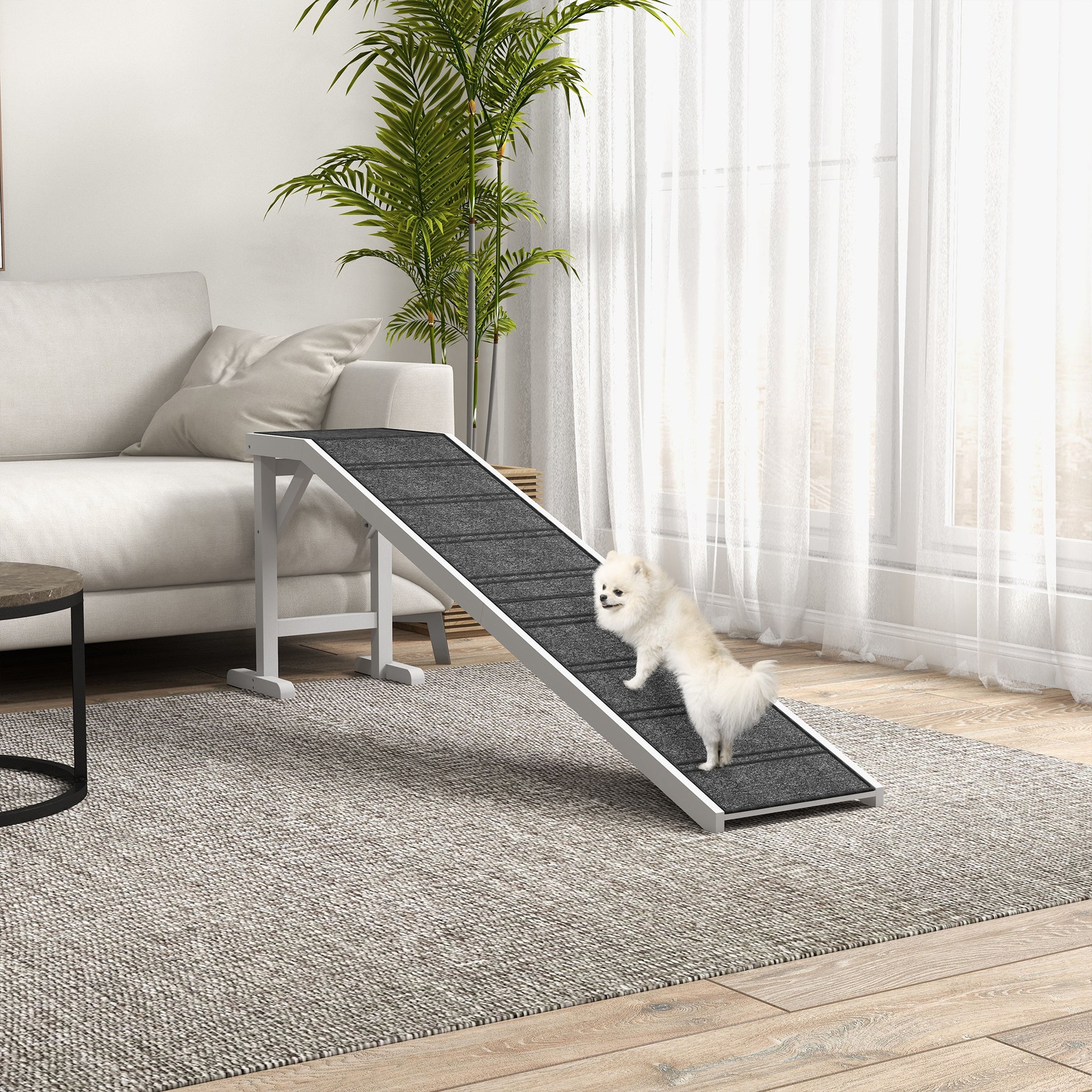 74" White Wooden Dog Ramp for Bed for Pet Areas