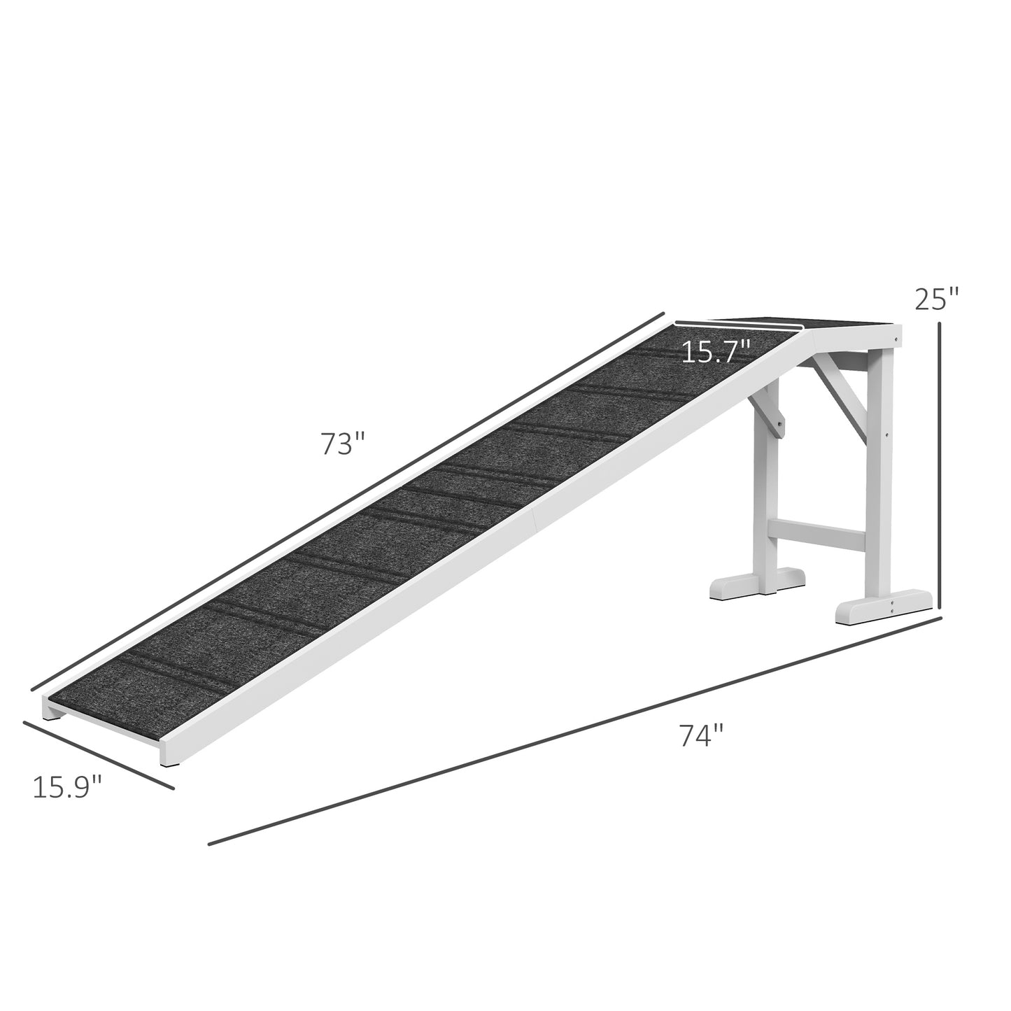74" White Wooden Dog Ramp for Bed for Pet Areas