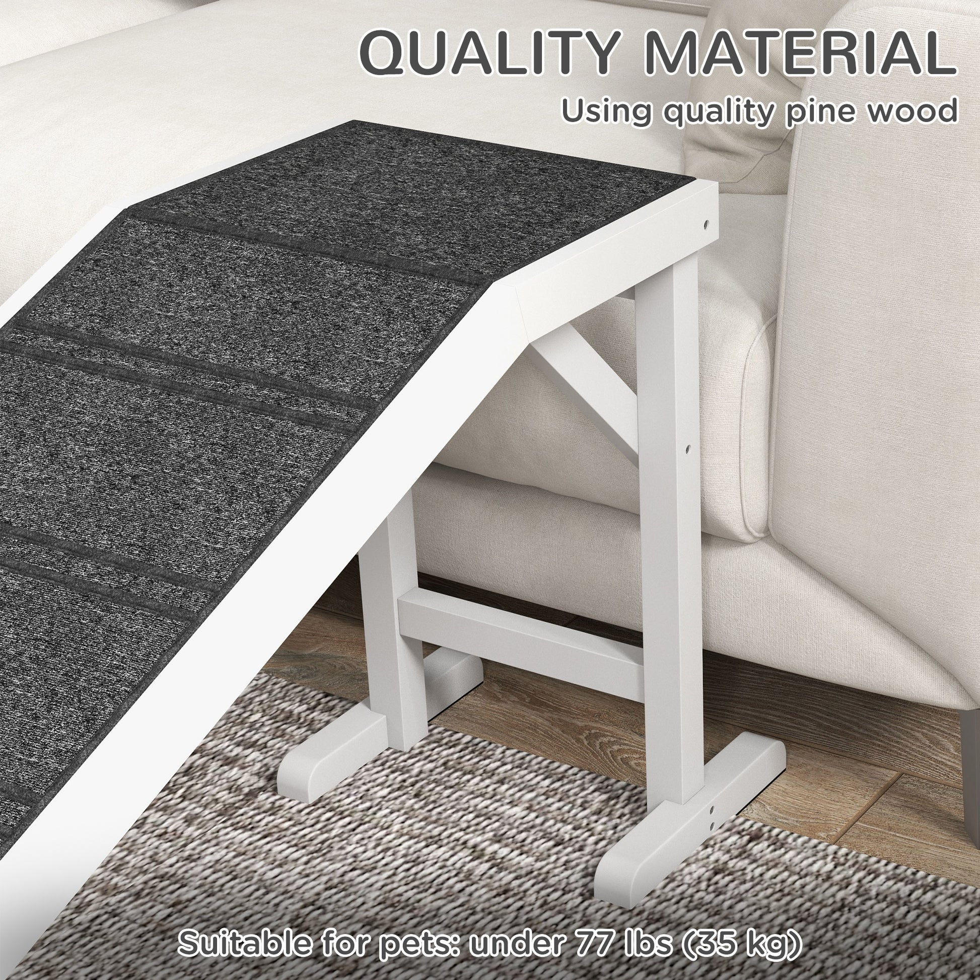 74" White Wooden Dog Ramp for Bed for Pet Areas