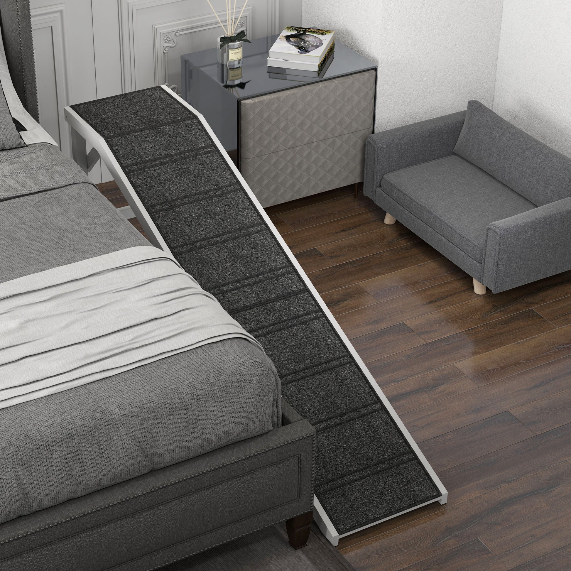 74" White Wooden Dog Ramp for Bed for Pet Areas