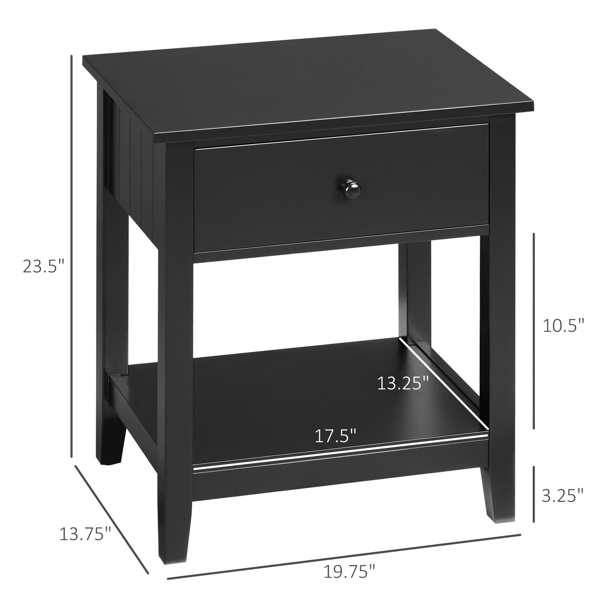 Black MDF End Table with Drawer - Bedroom Side Table
