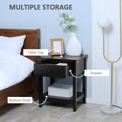 Black MDF End Table with Drawer - Bedroom Side Table