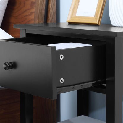 Black MDF End Table with Drawer - Bedroom Side Table