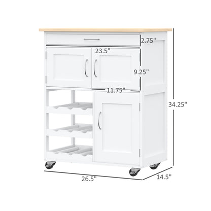 White Rubber Wood Kitchen Island Cart with Wine Racks