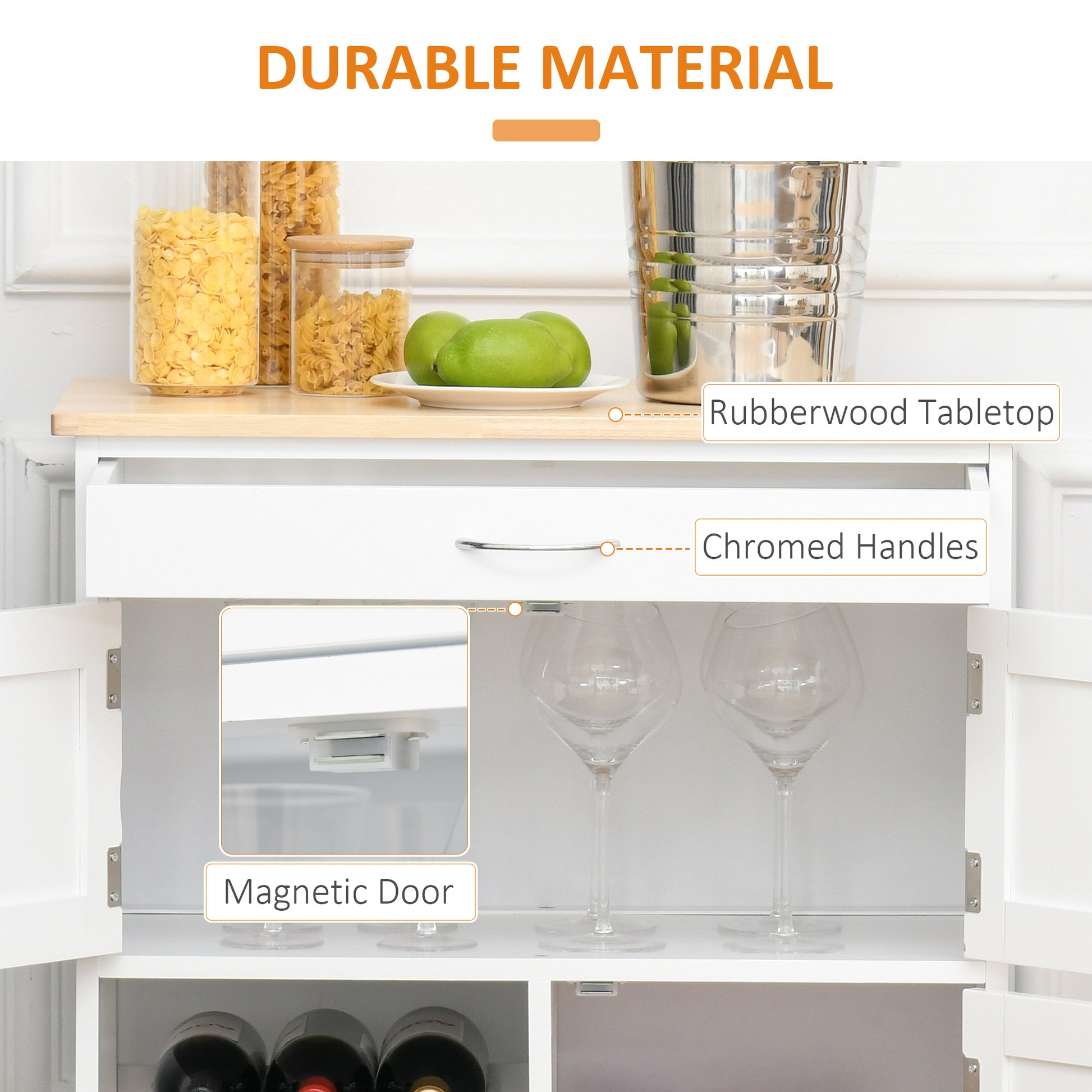 White Rubber Wood Kitchen Island Cart with Wine Racks