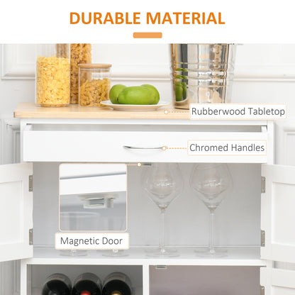 White Rubber Wood Kitchen Island Cart with Wine Racks