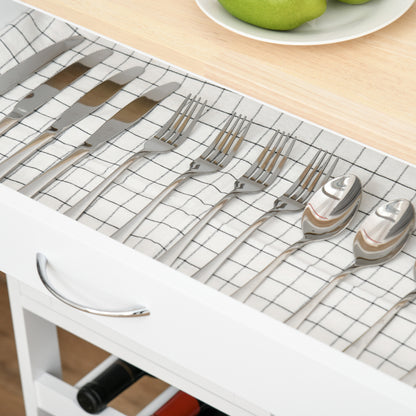 White Rubber Wood Kitchen Island Cart with Wine Racks
