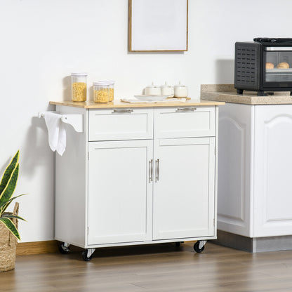 41" White Rubber Wood Kitchen Island Cart - Rolling Storage Trolley