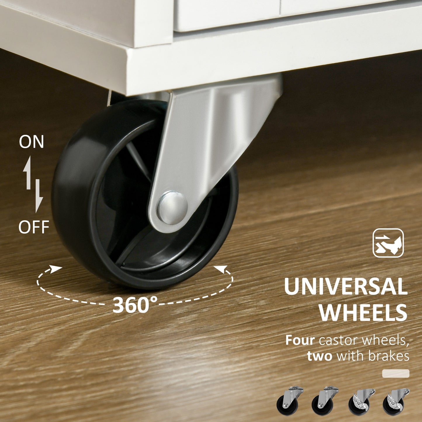 41" White Rubber Wood Kitchen Island Cart - Rolling Storage Trolley