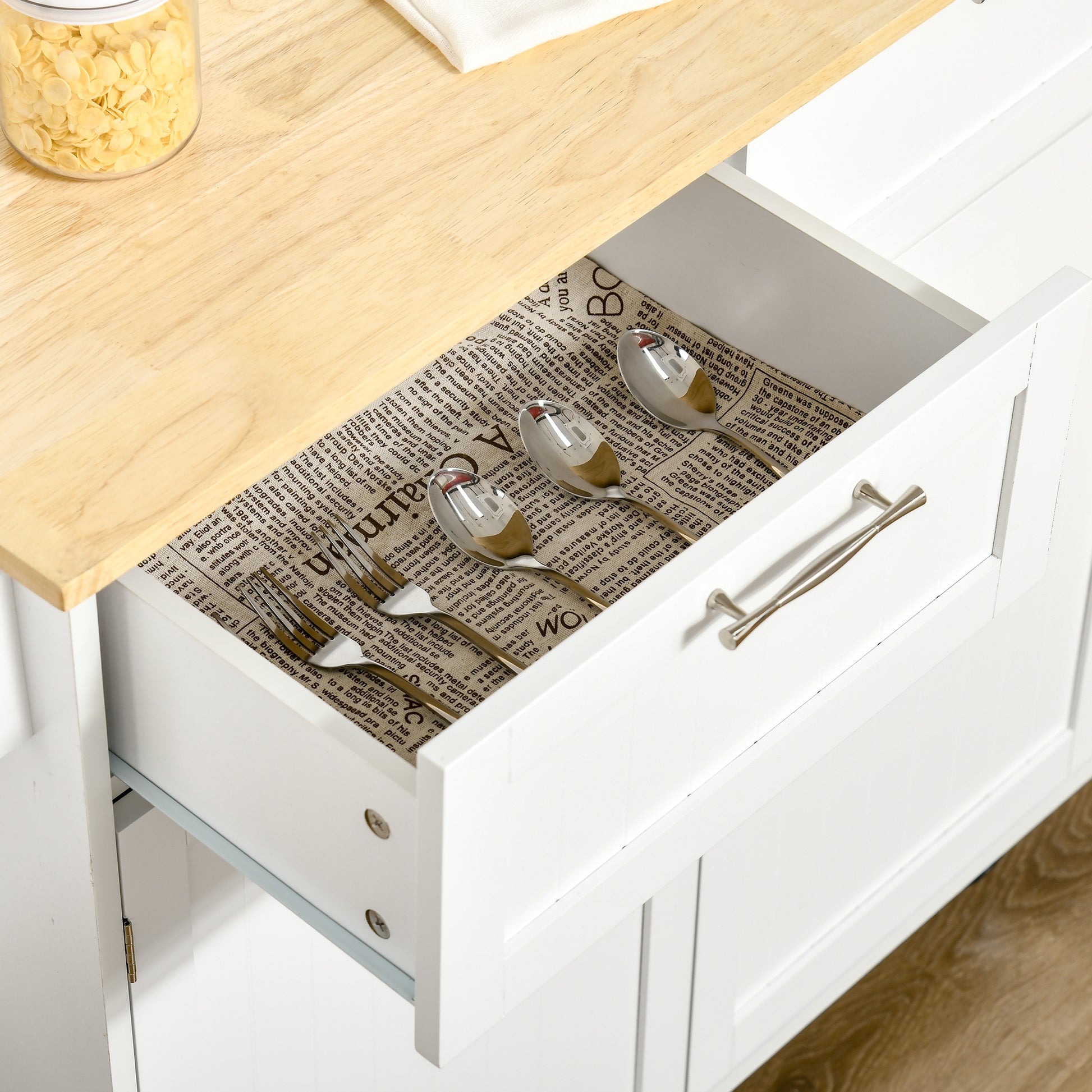 41" White Rubber Wood Kitchen Island Cart - Rolling Storage Trolley