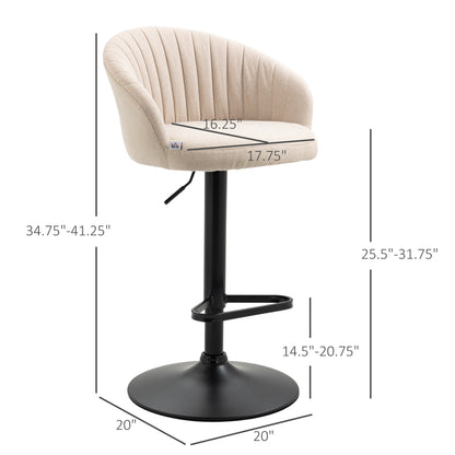 HOMCOM Beige Swivel Bar Stools Set of 2 - Adjustable Height Dining Chairs
