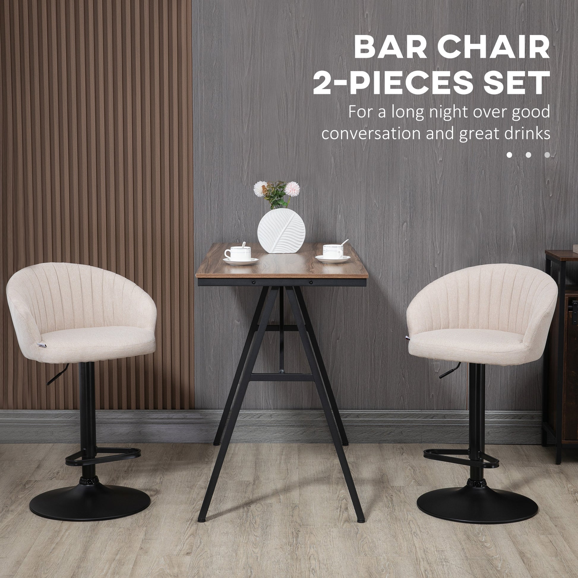HOMCOM Beige Swivel Bar Stools Set of 2 - Adjustable Height Dining Chairs
