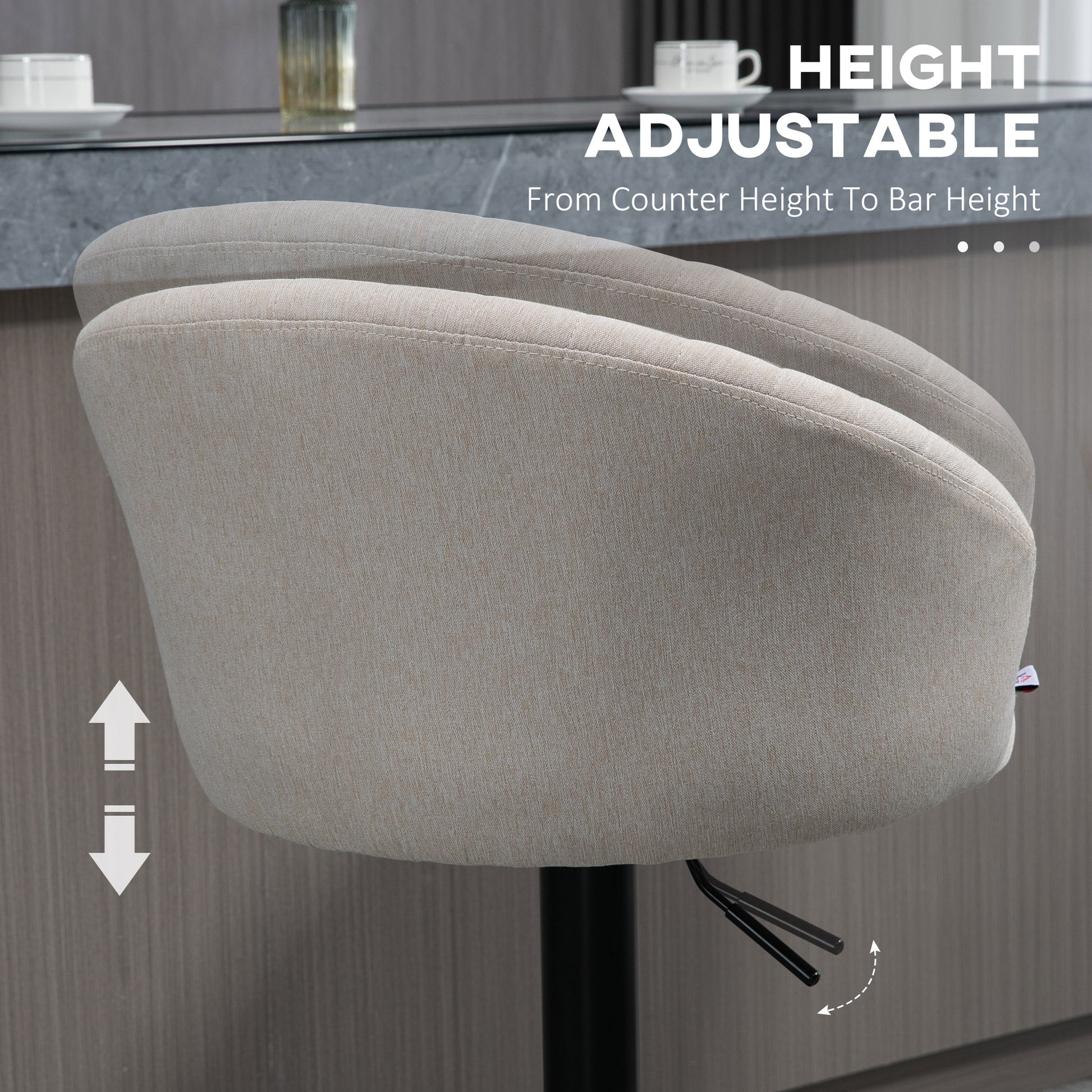 HOMCOM Beige Swivel Bar Stools Set of 2 - Adjustable Height Dining Chairs