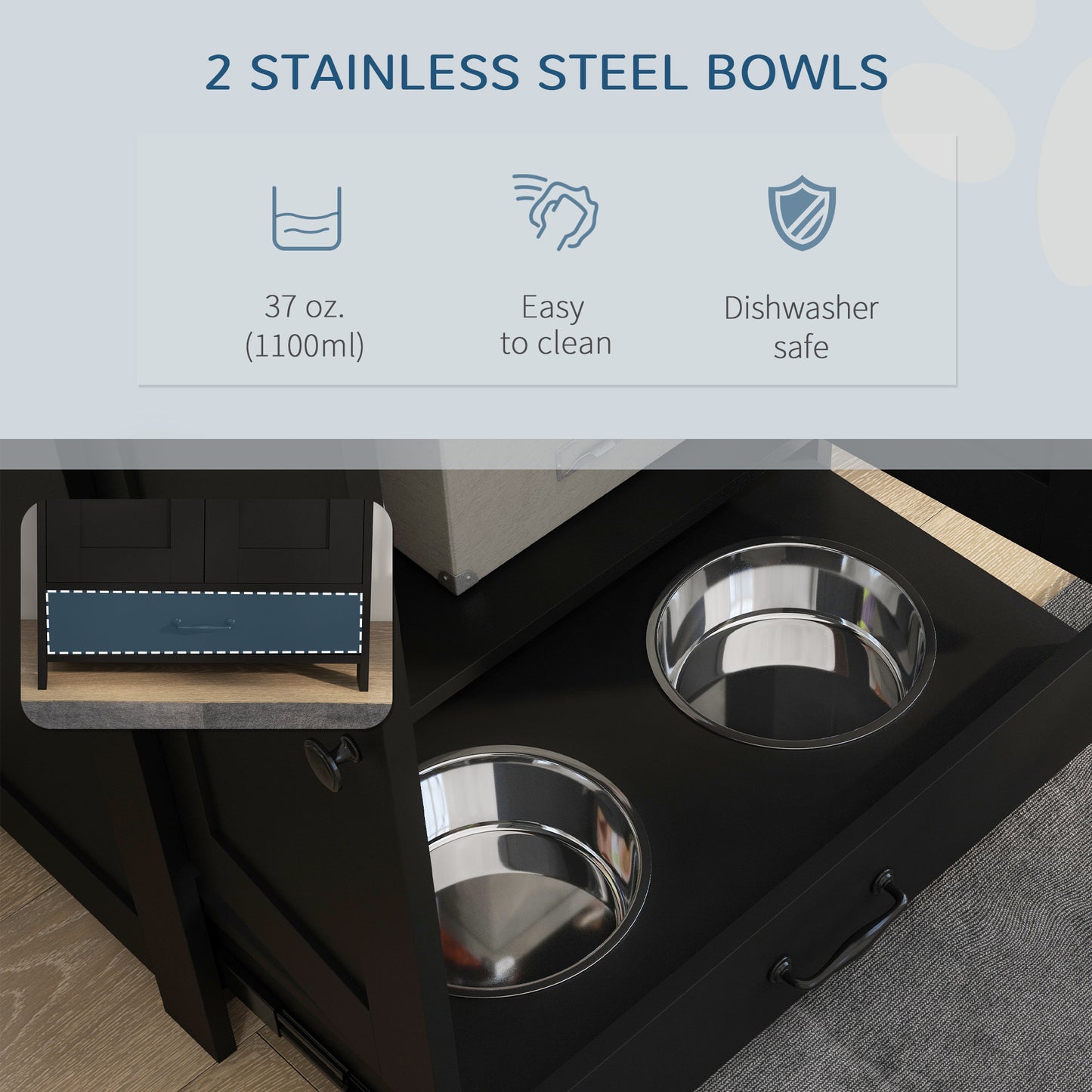 PawHut Dog Food Storage Cabinet - Black, Medium Size