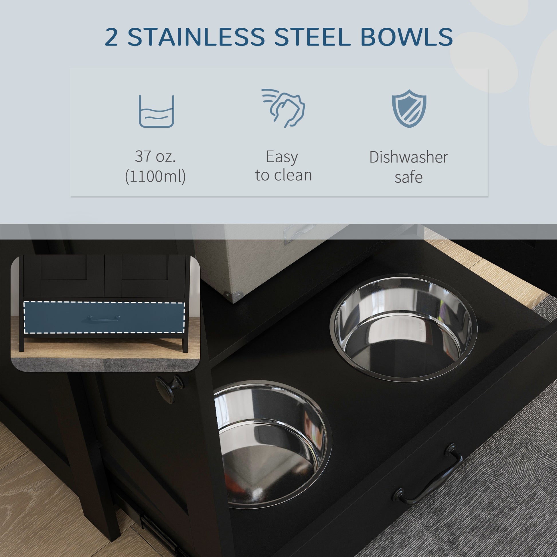 PawHut Dog Food Storage Cabinet - Black, Medium Size