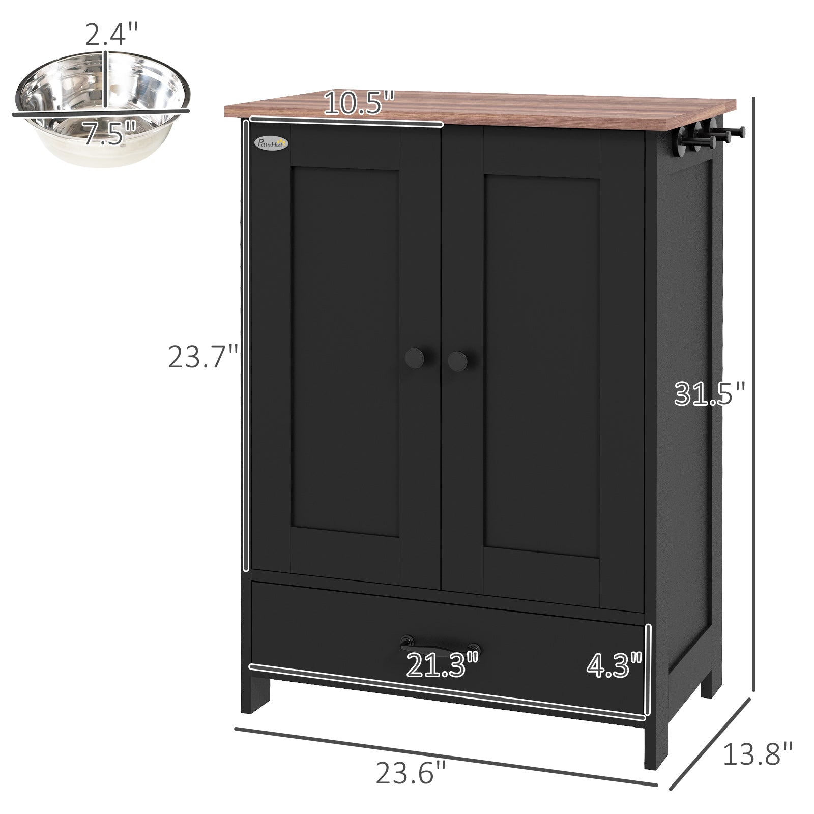PawHut Dog Food Storage Cabinet - Black, Medium Size