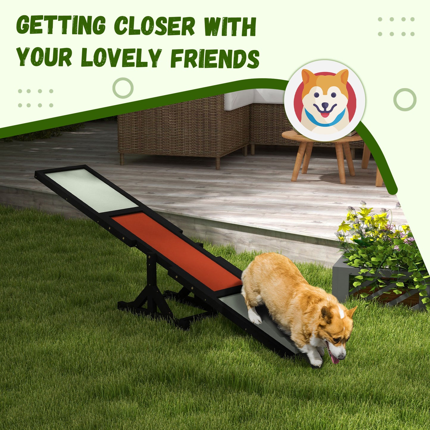 PawHut Wooden Dog Agility Seesaw - Training & Exercise Platform