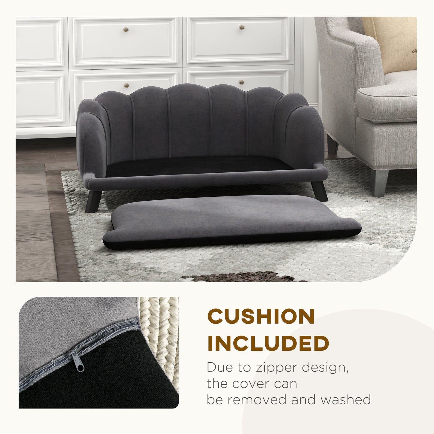 Grey Velvet Large Dog Couch - Stylish & Comfortable Pet Bed