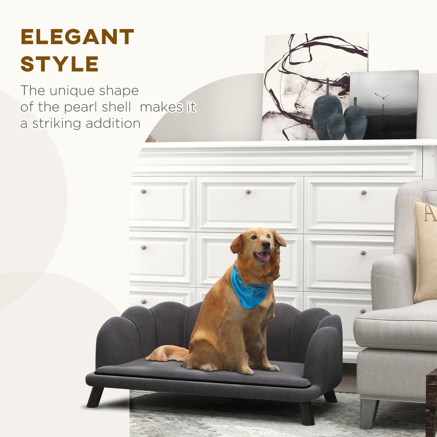 Grey Velvet Large Dog Couch - Stylish & Comfortable Pet Bed