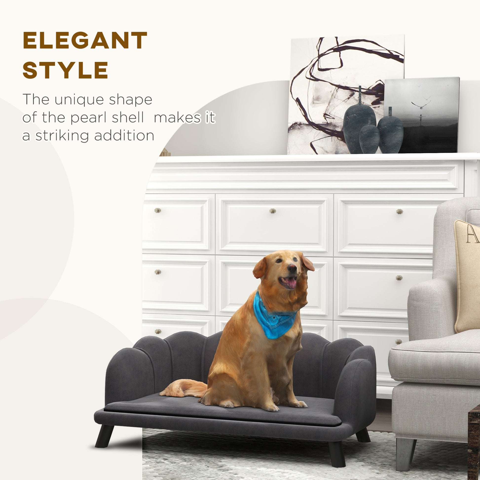 Grey Velvet Large Dog Couch - Stylish & Comfortable Pet Bed