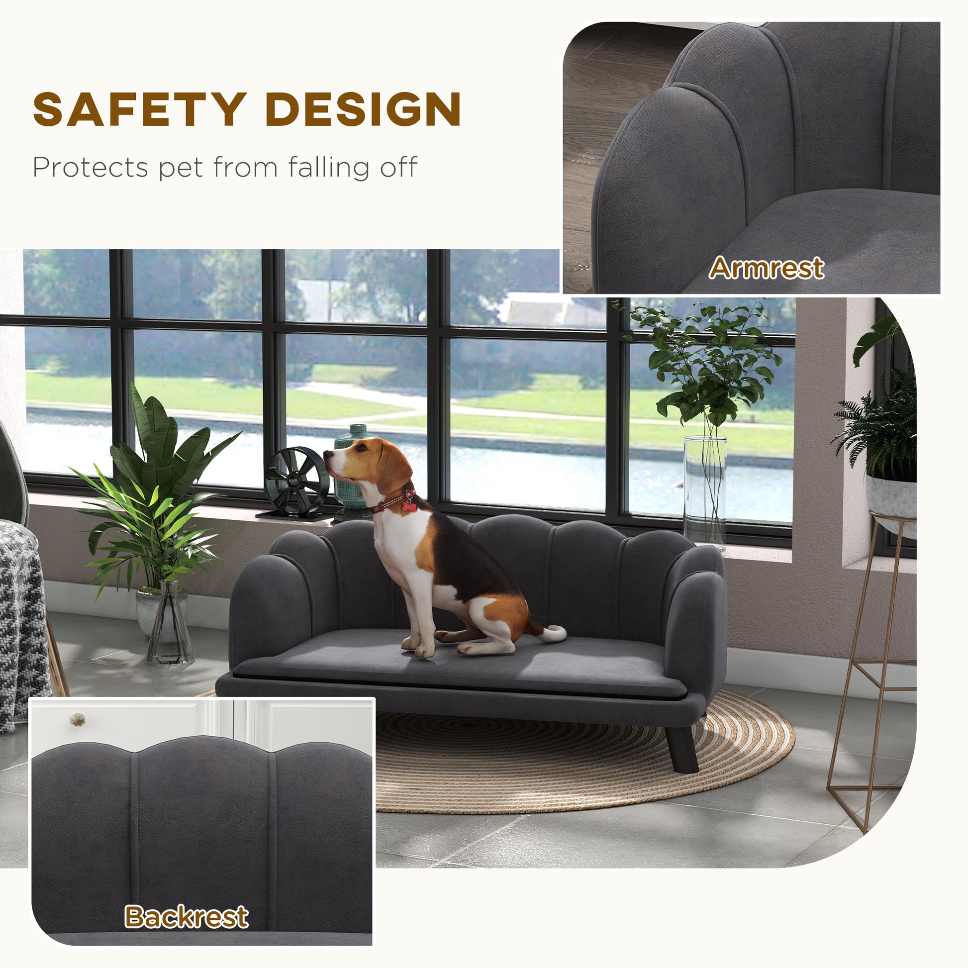 Grey Velvet Large Dog Couch - Stylish & Comfortable Pet Bed