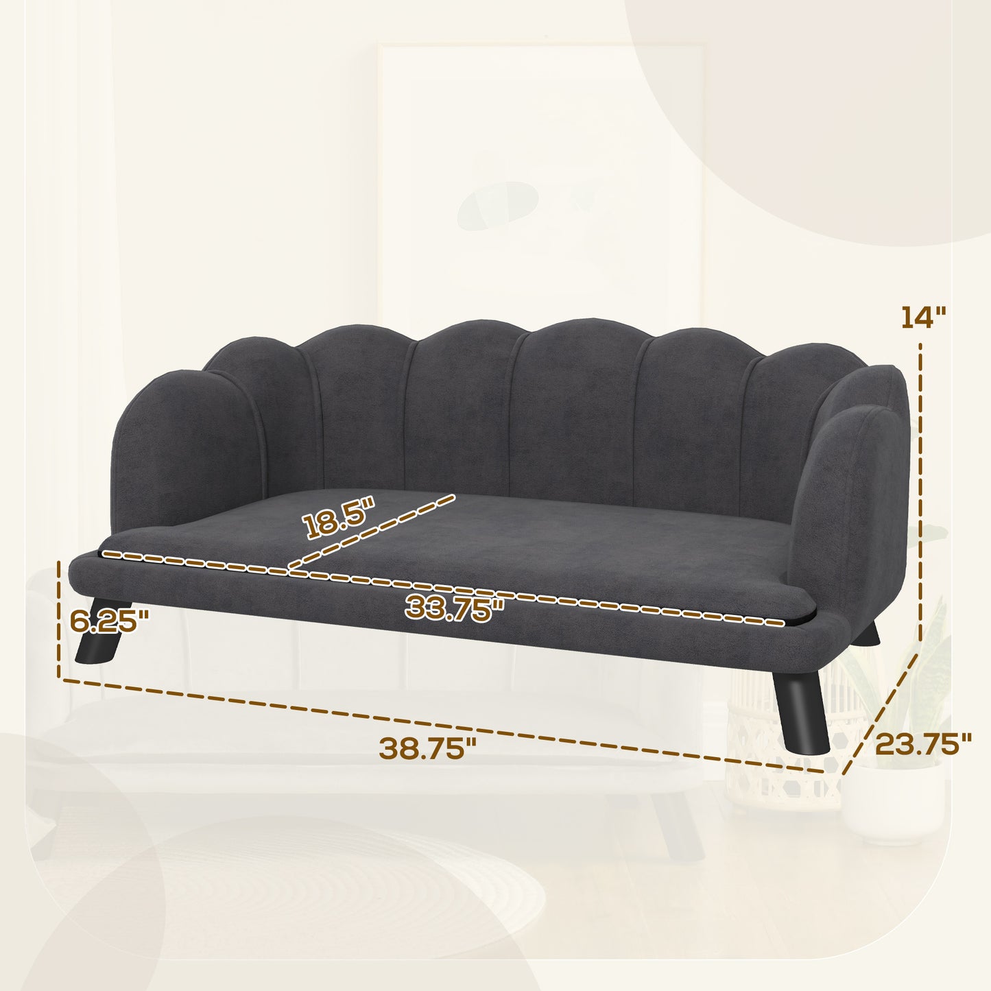 Grey Velvet Large Dog Couch - Stylish & Comfortable Pet Bed