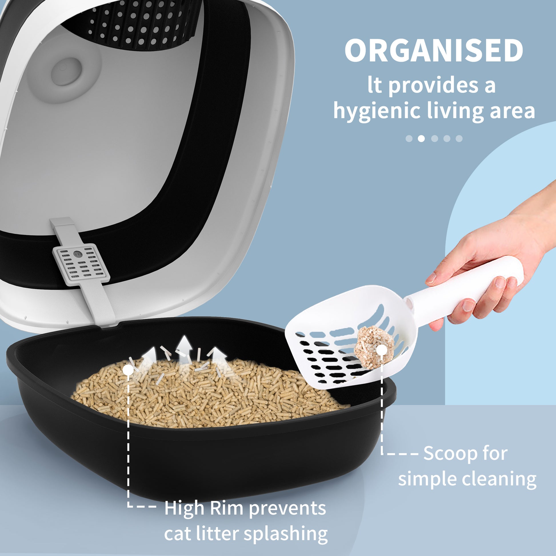 Foldable Cat Litter Box - Black ABS, 20.5" L