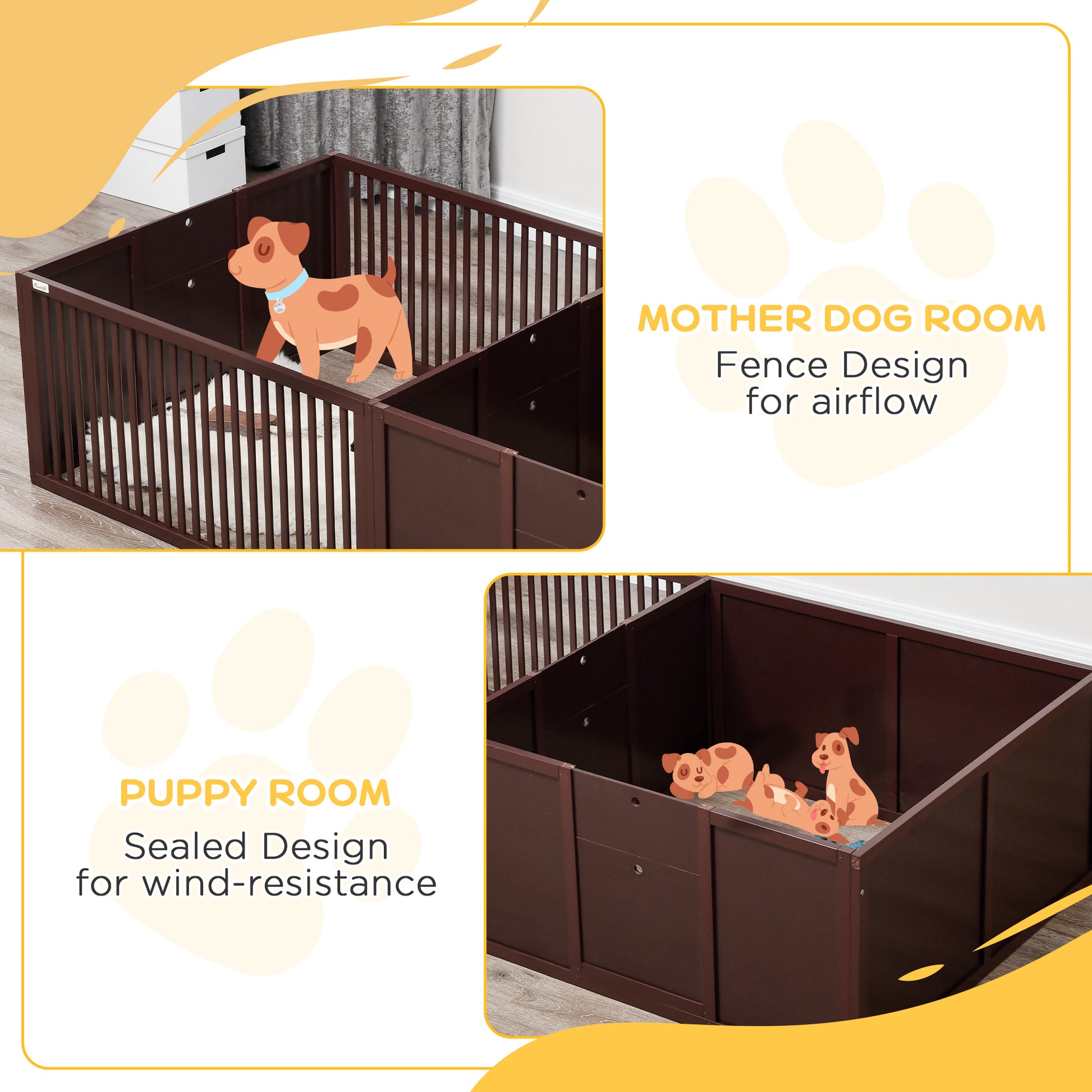 PawHut Whelping Box - Large Coffee MDF Puppy Pen