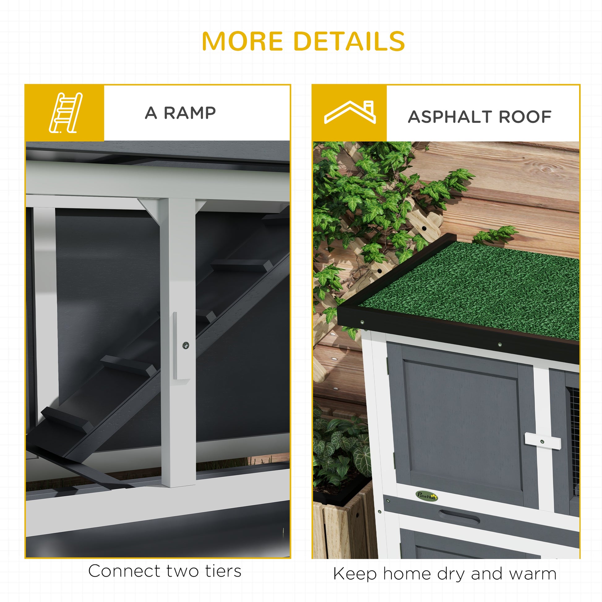 Grey Wood Rabbit Hutch - Small Animal Habitat