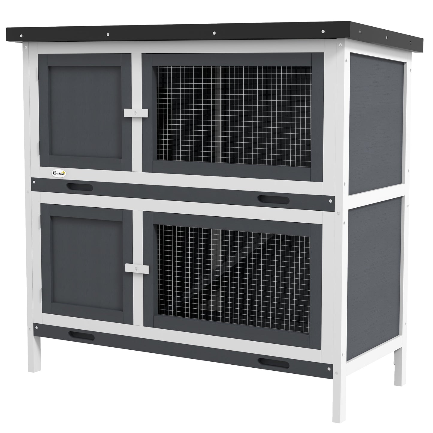 Grey Wood Rabbit Hutch - Small Animal Habitat
