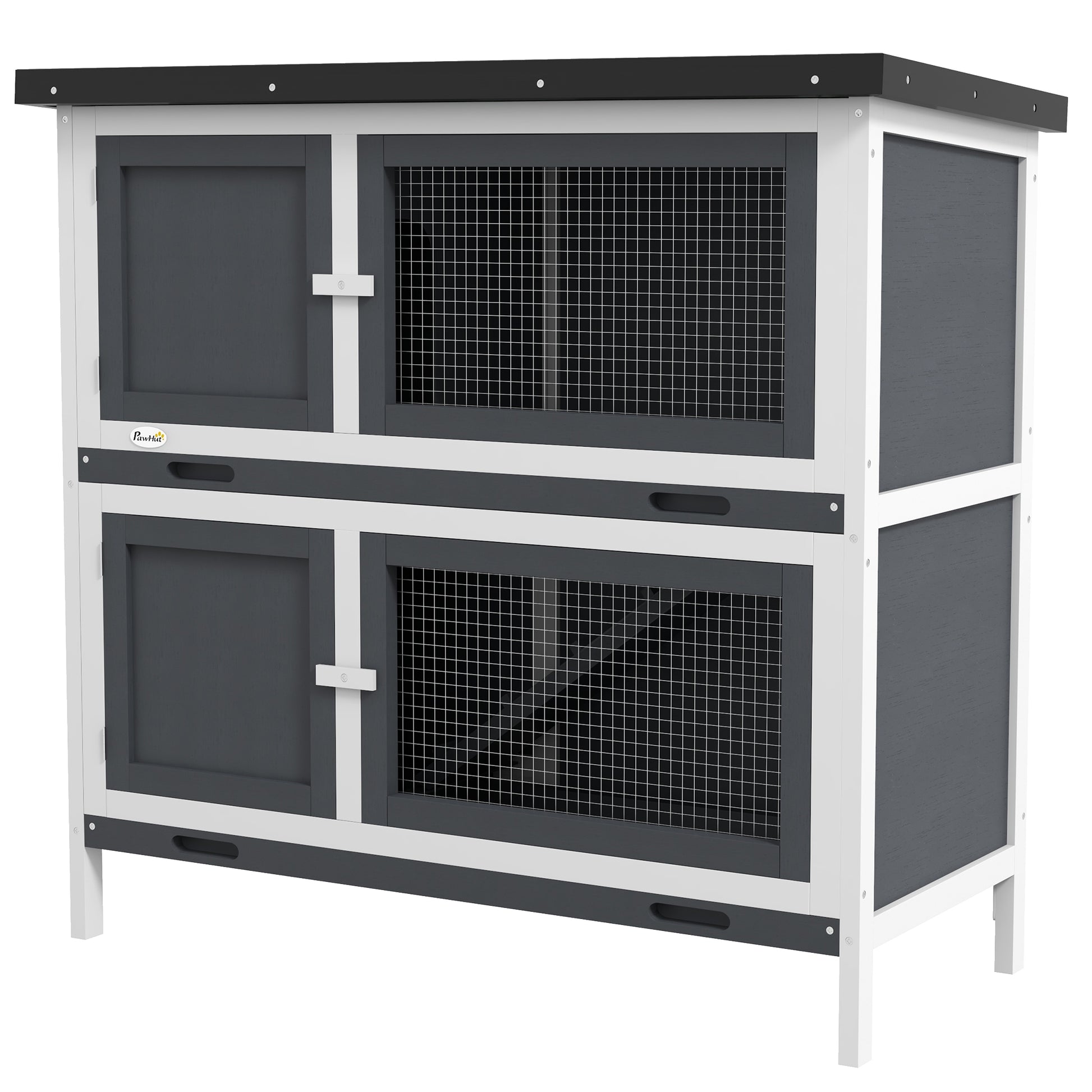 Grey Wood Rabbit Hutch - Small Animal Habitat