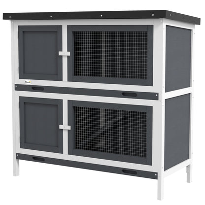 Grey Wood Rabbit Hutch - Small Animal Habitat