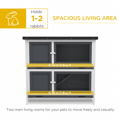 Grey Wood Rabbit Hutch - Small Animal Habitat