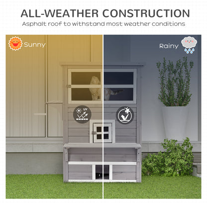 PawHut 3-Story Cat House - Outdoor Kitten Condo with Escape Doors