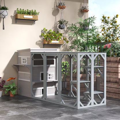PawHut 3-Story Cat House - Outdoor Kitten Condo with Escape Doors