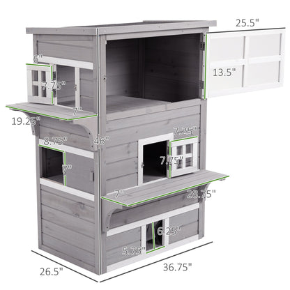 PawHut 3-Story Cat House - Outdoor Kitten Condo with Escape Doors