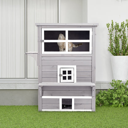 PawHut 3-Story Cat House - Outdoor Kitten Condo with Escape Doors