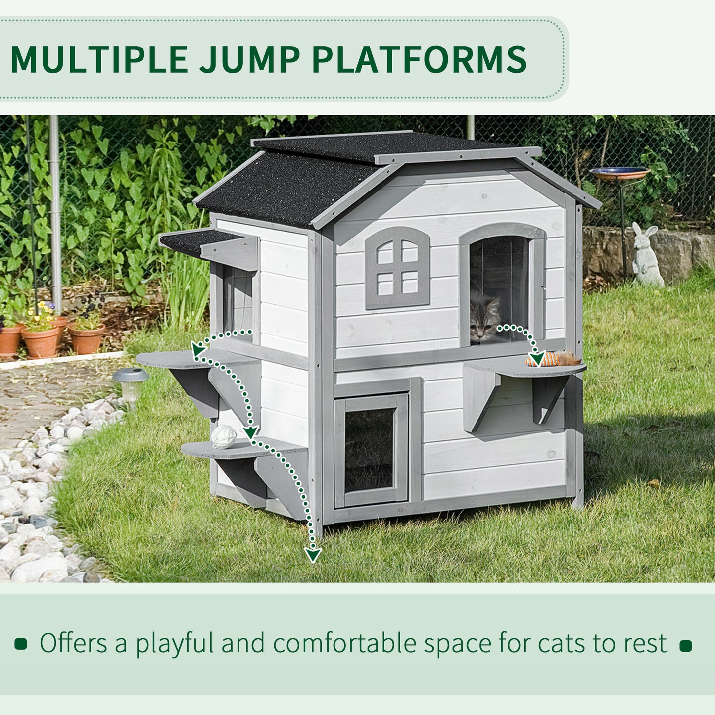 Large White Wooden Cat House - 2 Story Outdoor Shelter