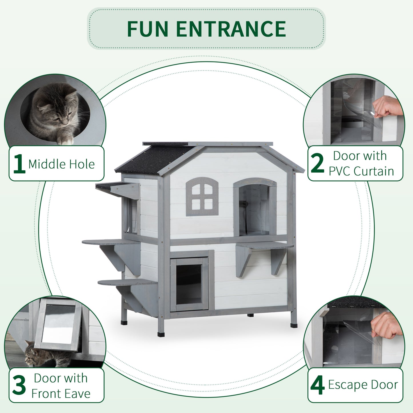 Large White Wooden Cat House - 2 Story Outdoor Shelter