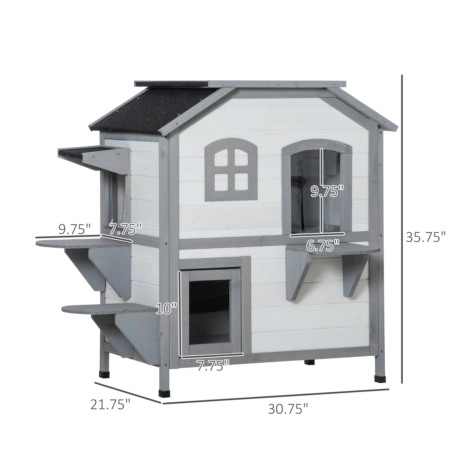 Large White Wooden Cat House - 2 Story Outdoor Shelter