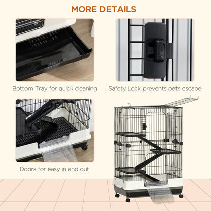 PawHut 4-Level Rabbit Cage with Wheels - Black