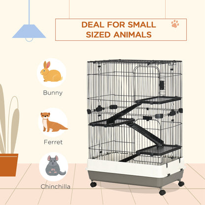 PawHut 4-Level Rabbit Cage with Wheels - Black