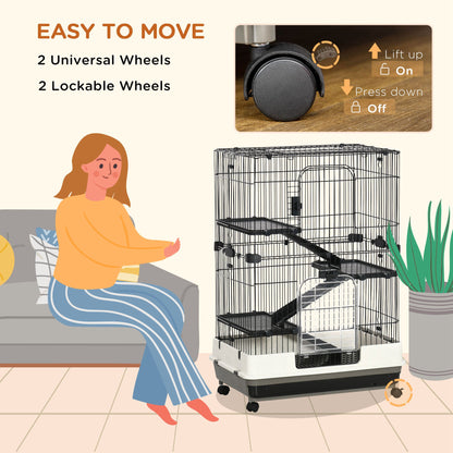 PawHut 4-Level Rabbit Cage with Wheels - Black