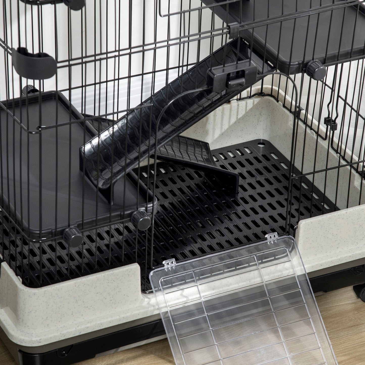 PawHut 4-Level Rabbit Cage with Wheels - Black