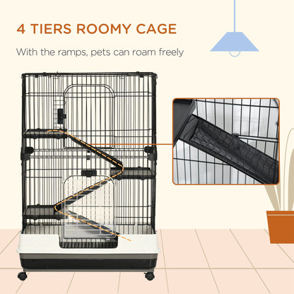 PawHut 4-Level Rabbit Cage with Wheels - Black