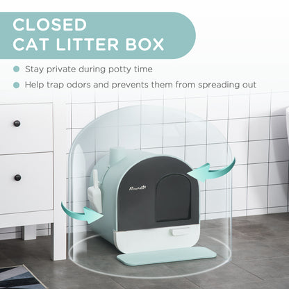 PawHut Covered Cat Litter Box - Green, 17" x 17"